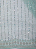Teal Blue Heavy Sequins and Beads Embroidered Design Net Saree with Scalloped Border