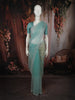 Teal Blue Heavy Sequins and Beads Embroidered Design Net Saree with Scalloped Border