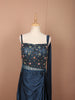 Teal Blue Heavy Stone Embellished Design Satin Party Wear Indo Western Gown