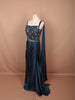 Teal Blue Heavy Stone Embellished Design Satin Party Wear Indo Western Gown