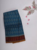 Teal Blue Ikat Printed Karishma Cotton Saree with Contrast Maroon Border