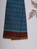 Teal Blue Ikat Printed Karishma Cotton Saree with Contrast Maroon Border