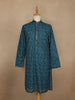 Teal Blue Leaf Motif Printed Cotton Kurta For Men