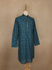 Teal Blue Leaf Motif Printed Cotton Kurta For Men