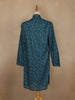 Teal Blue Leaf Motif Printed Cotton Kurta For Men