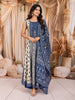 Teal Blue Leaf Printed and Mirror Embroidered Design Crepe Palazzo Suit with Matching  Dupatta
