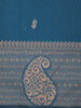 Teal Blue Paisley Butta Woven Design Cotton Saree with Self Border