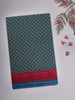 Teal Blue Paisley Printed Karishma Cotton Saree with Pink Ornamental Border