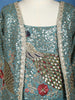 Teal Blue Peacock Embroidered Georgette Kids Palazzo Suit
