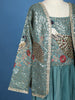 Teal Blue Peacock Embroidered Georgette Kids Palazzo Suit