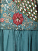 Teal Blue Peacock Embroidered Georgette Kids Palazzo Suit