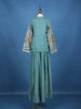 Teal Blue Peacock Embroidered Georgette Kids Palazzo Suit