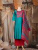 Teal Blue Printed Design Cotton Straight Cut Salwar Suit