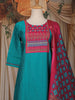 Teal Blue Printed Design Cotton Straight Cut Salwar Suit