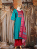 Teal Blue Printed Design Cotton Straight Cut Salwar Suit