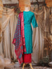 Teal Blue Printed Design Cotton Straight Cut Salwar Suit