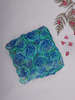 Teal Blue Rose Floral Printed Chiffon Saree with Stone Embellished Scallop Border