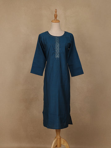Teal Blue Sequins Design Georgette Kurti - Diadem