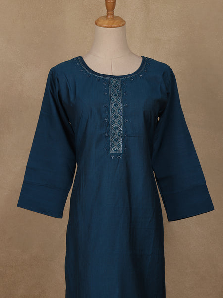 Teal Blue Sequins Design Georgette Kurti - Diadem