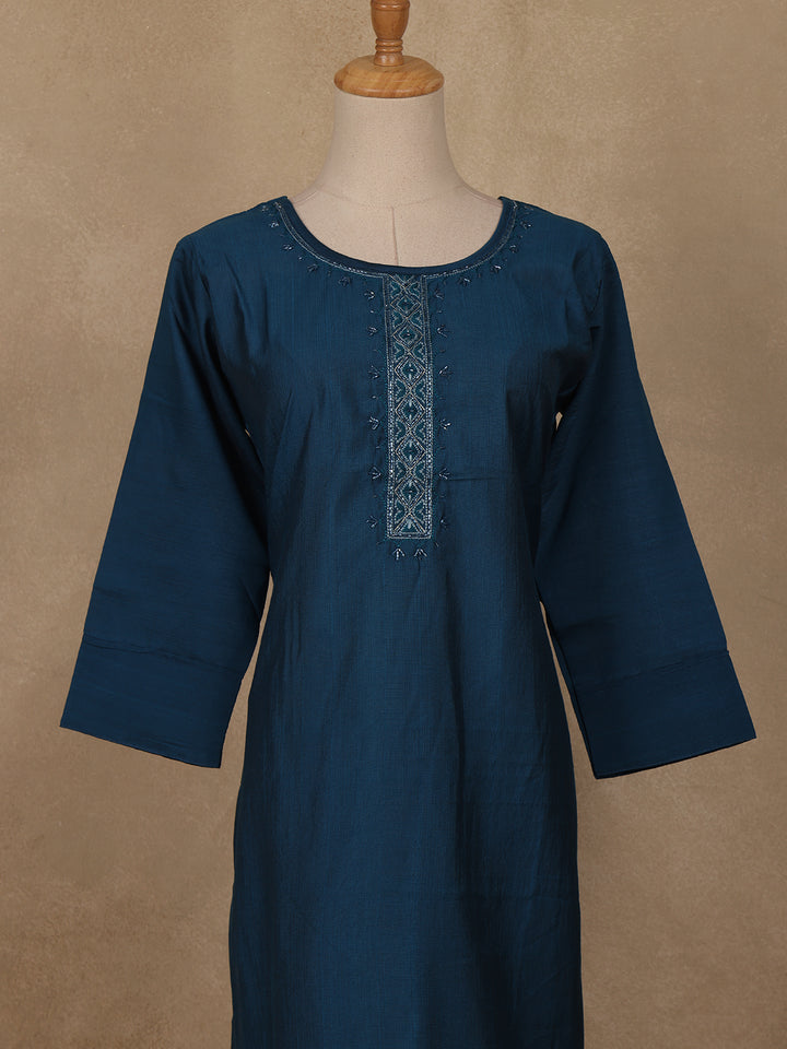 Teal Blue Sequins Design Georgette Kurti - Diadem