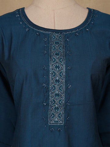 Teal Blue Sequins Design Georgette Kurti - Diadem