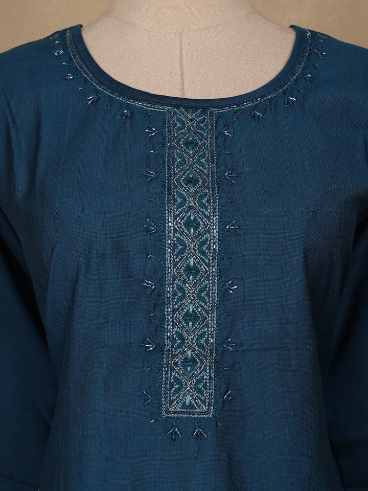 Teal Blue Sequins Design Georgette Kurti - Diadem