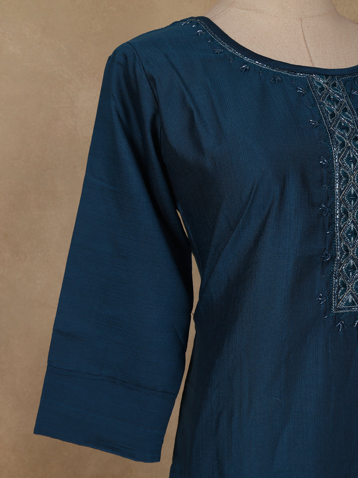 Teal Blue Sequins Design Georgette Kurti - Diadem