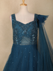 Teal Blue Sequins Embroidered Net Gown with One-Side Shoulder Dupatta