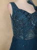 Teal Blue Sequins Embroidered Net Gown with One-Side Shoulder Dupatta