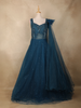 Teal Blue Sequins Embroidered Net Gown with One-Side Shoulder Dupatta