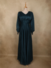 Teal Blue Shimmer Solid And Glitter Design Party Wear Gown with Empire Waist
