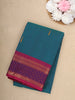 Teal Blue Solid Design Cotton Saree with Pink Zari Woven Border
