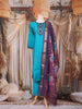 Teal Blue Solid Design Cotton Straight-Cut Salwar Suit with Floral Dupatta