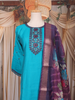 Teal Blue Solid Design Cotton Straight-Cut Salwar Suit with Floral Dupatta