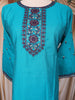 Teal Blue Solid Design Cotton Straight-Cut Salwar Suit with Floral Dupatta
