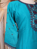 Teal Blue Solid Design Cotton Straight-Cut Salwar Suit with Floral Dupatta