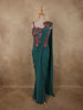 Teal Blue Solid Design Silk Ready to Wear Draped Saree with Designer Blouse