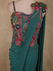 Teal Blue Solid Design Silk Ready to Wear Draped Saree with Designer Blouse