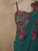 Teal Blue Solid Design Silk Ready to Wear Draped Saree with Designer Blouse