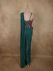 Teal Blue Solid Design Silk Ready to Wear Draped Saree with Designer Blouse