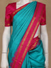 Teal Blue Solid Designed Silk Saree - Diadem