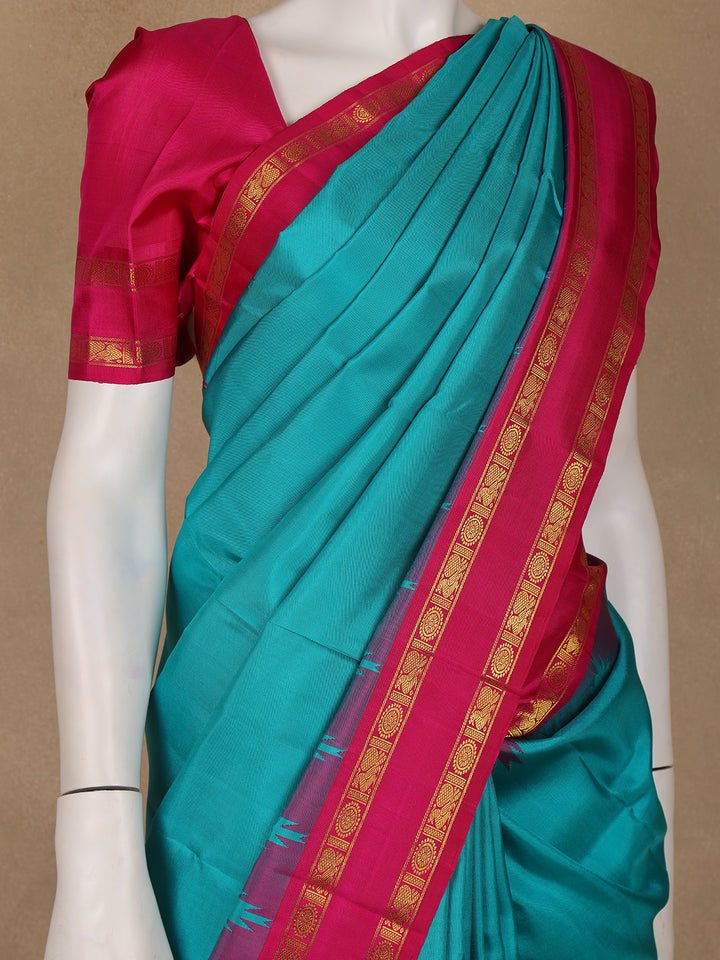 Teal Blue Solid Designed Silk Saree - Diadem