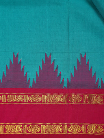 Teal Blue Solid Designed Silk Saree - Diadem