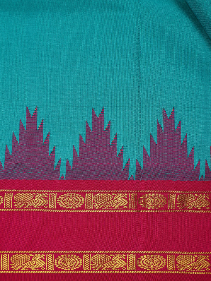 Teal Blue Solid Designed Silk Saree - Diadem