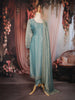Teal Blue Stone Embellished Tissue Silk Straight Cut Salwar Suit with Dupatta