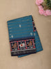 Teal Blue Striped Zari Woven Design Crepe Saree with Traditional Woven Border