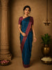 Teal Blue Striped Zari Woven Design Kanchipuram Silk Saree with Contrast Zari Border