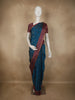 Teal Blue Striped Zari Woven Design Kanchipuram Silk Saree with Contrast Zari Border