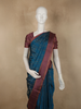 Teal Blue Striped Zari Woven Design Kanchipuram Silk Saree with Contrast Zari Border
