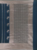 Teal Blue Stripes And Floral Woven Banarasi Silk Saree With Zari Border